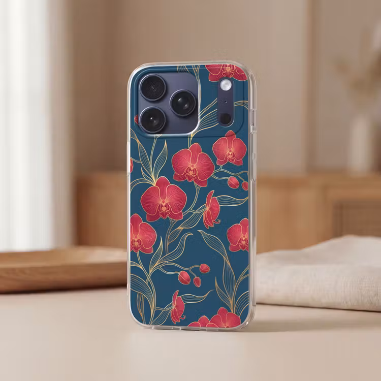 Telefoonhoesje Softcase - Bloemen - Rood - Goud — 3