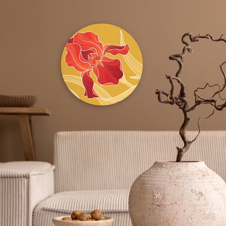 Wandcirkel - Glas - Bloemen - Illustratie - Rood — 2