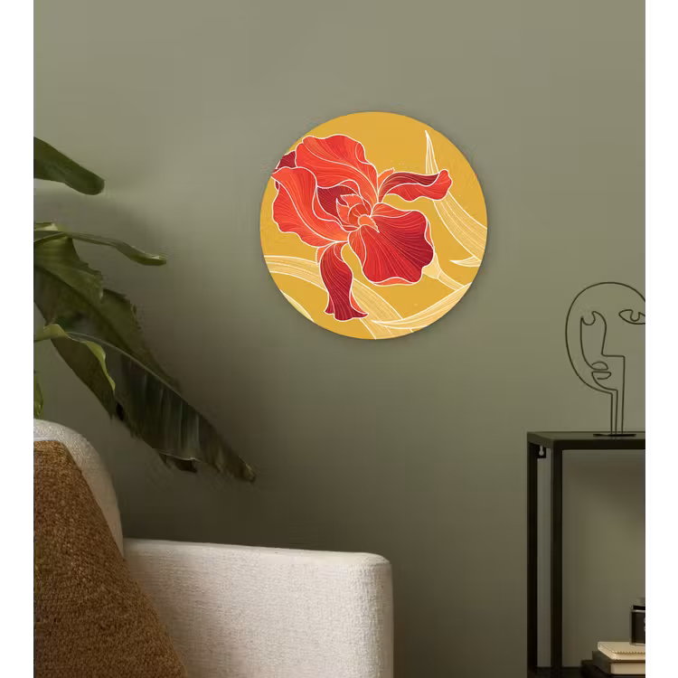 Wandcirkel - Glas - Bloemen - Illustratie - Rood — 3
