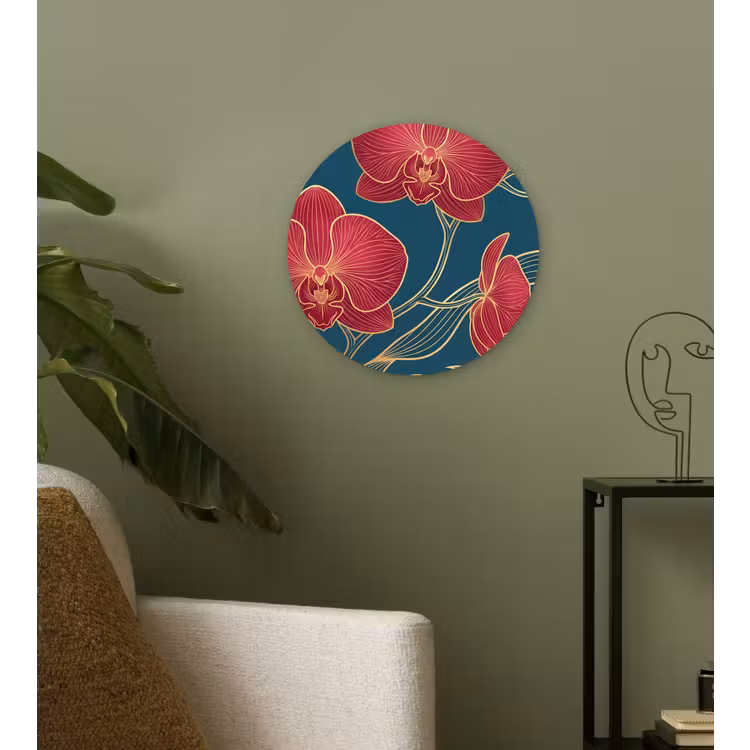Wandcirkel - Glas - Bloemen - Rood - Goud — 3