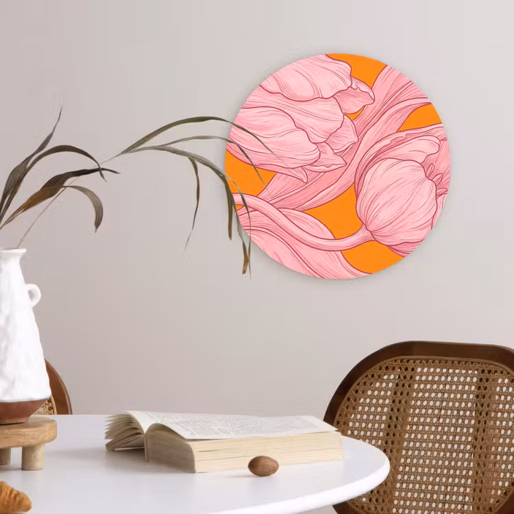 Wandcirkel - Glas - Roze bloemen - Modern — 4