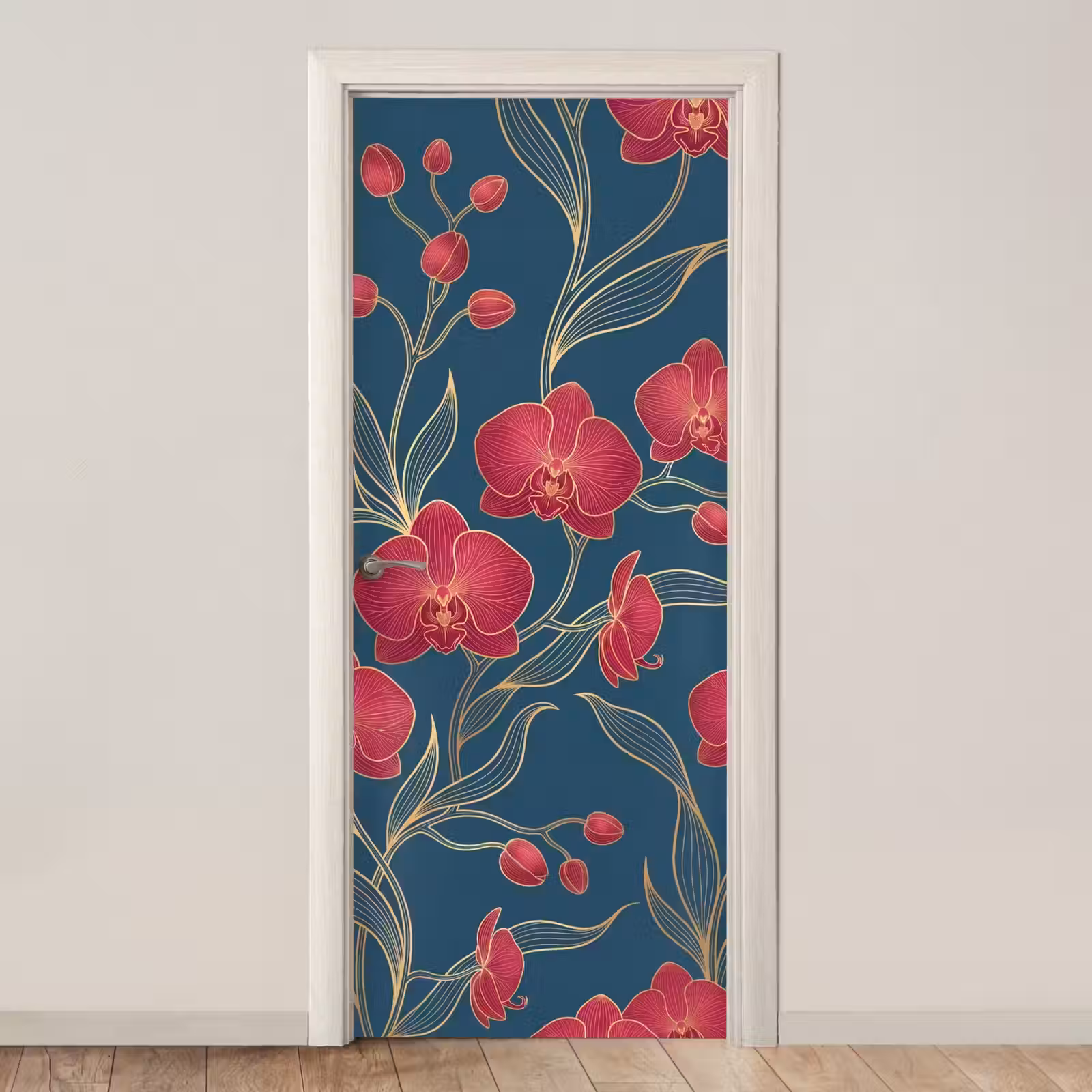 Deursticker - Bloemen - Rood - Goud — 1