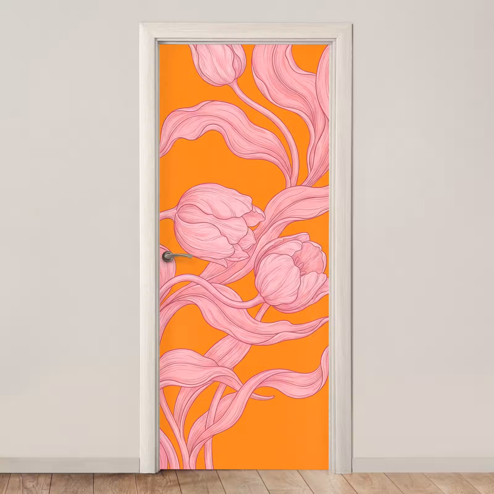 Deursticker - Roze bloemen - Modern — 1