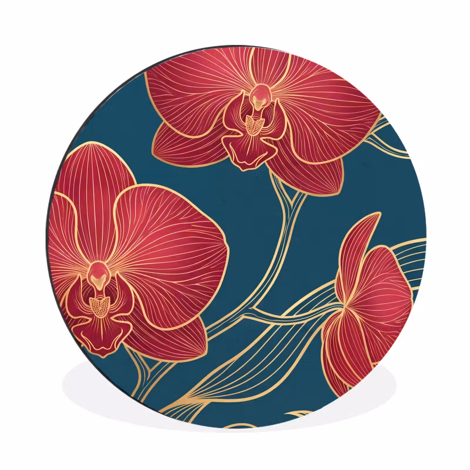 Wandcirkel - Aluminium - Bloemen - Rood - Goud — 1