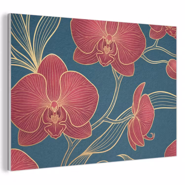 Akoestisch schilderij - Bloemen - Rood - Goud — 1
