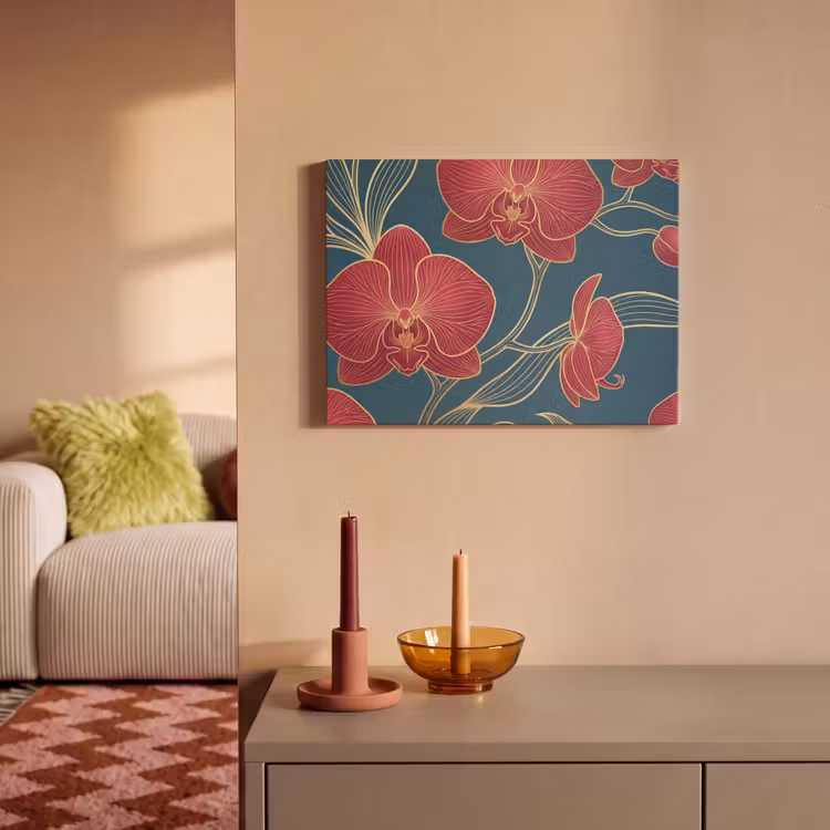 Akoestisch schilderij - Bloemen - Rood - Goud — 2