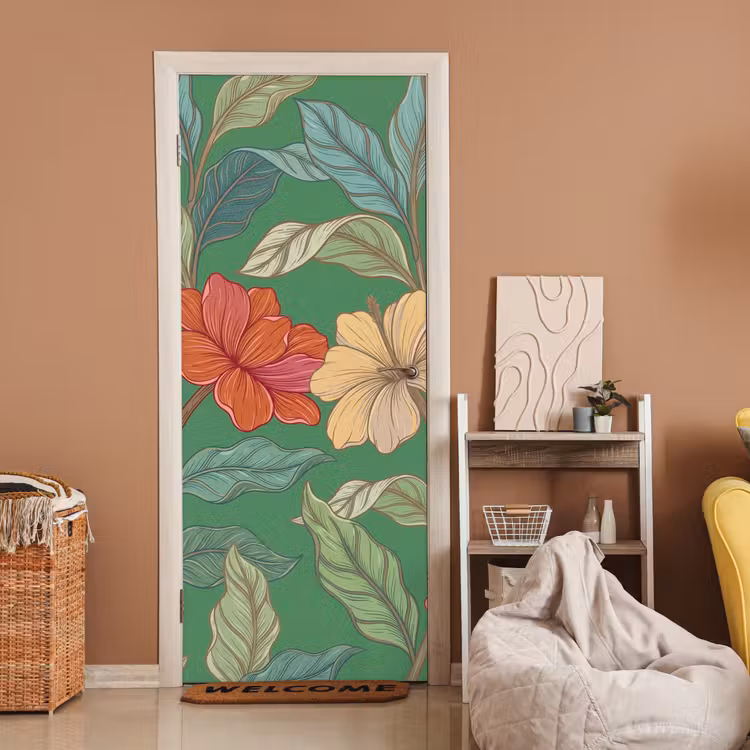 Deursticker - Bloemen - Groen - Illustratie — 2