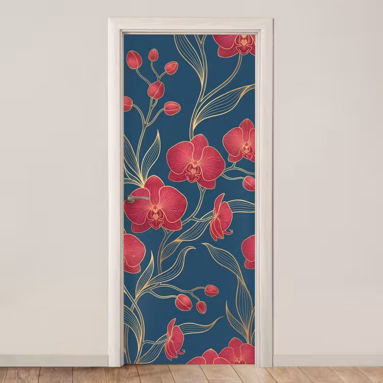 Deursticker - Bloemen - Rood - Goud — 1