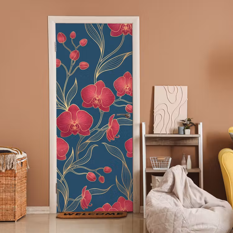 Deursticker - Bloemen - Rood - Goud — 2