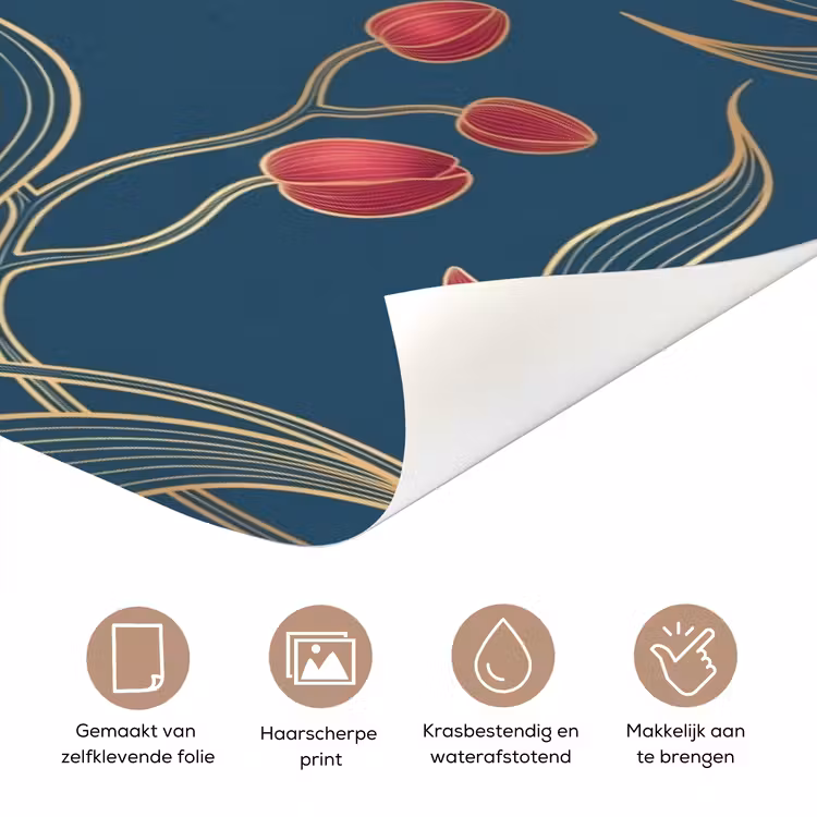 Deursticker - Bloemen - Rood - Goud — 3