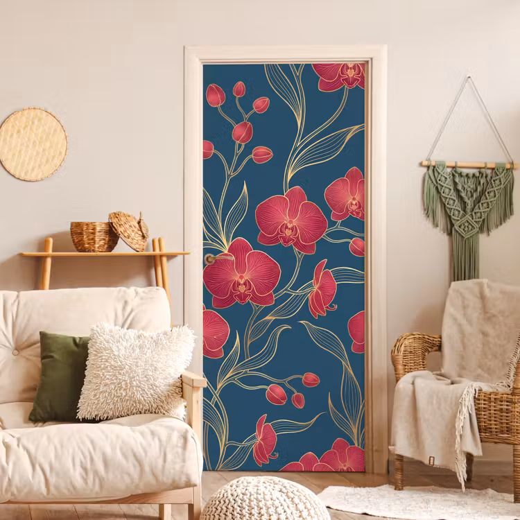 Deursticker - Bloemen - Rood - Goud — 4