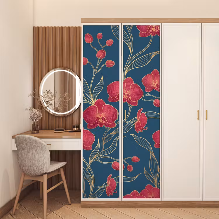 Deursticker - Bloemen - Rood - Goud — 5