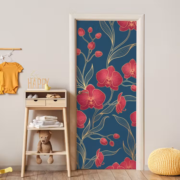 Deursticker - Bloemen - Rood - Goud — 6