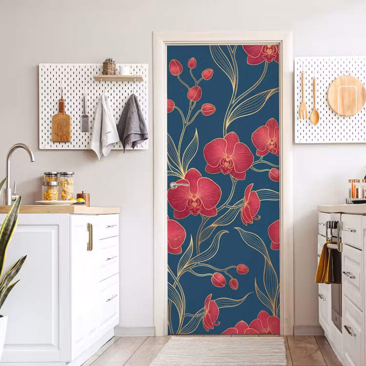 Deursticker - Bloemen - Rood - Goud — 7