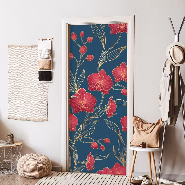 Deursticker - Bloemen - Rood - Goud — 8