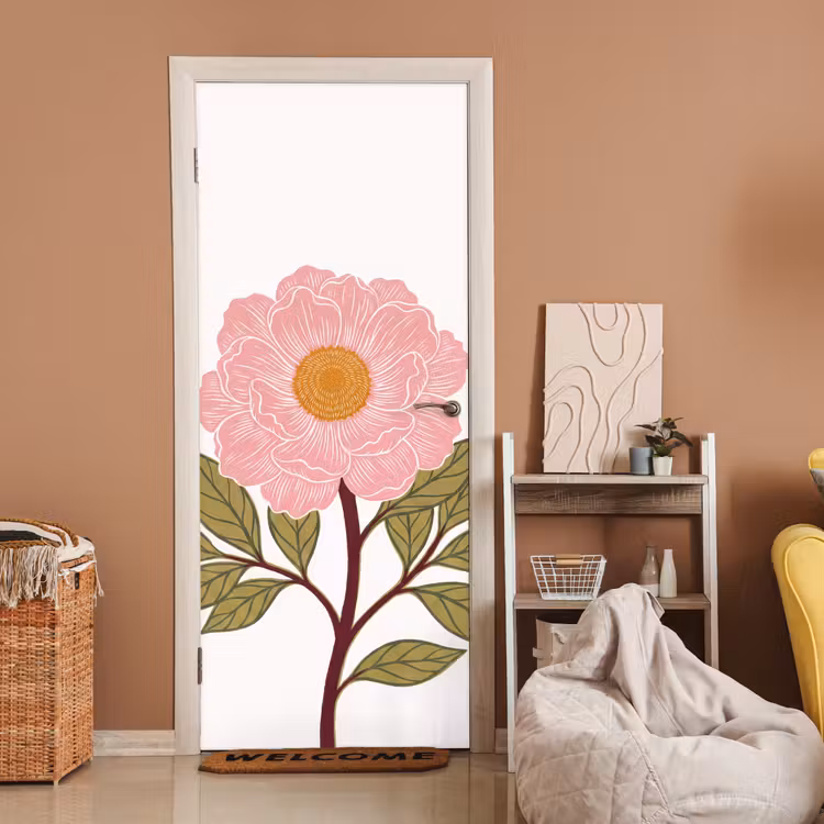 Deursticker - Bloemen - Roze - Illustratie — 2