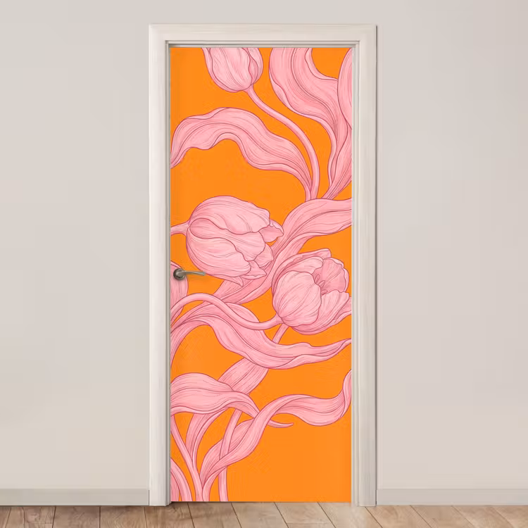 Deursticker - Roze bloemen - Modern — 1