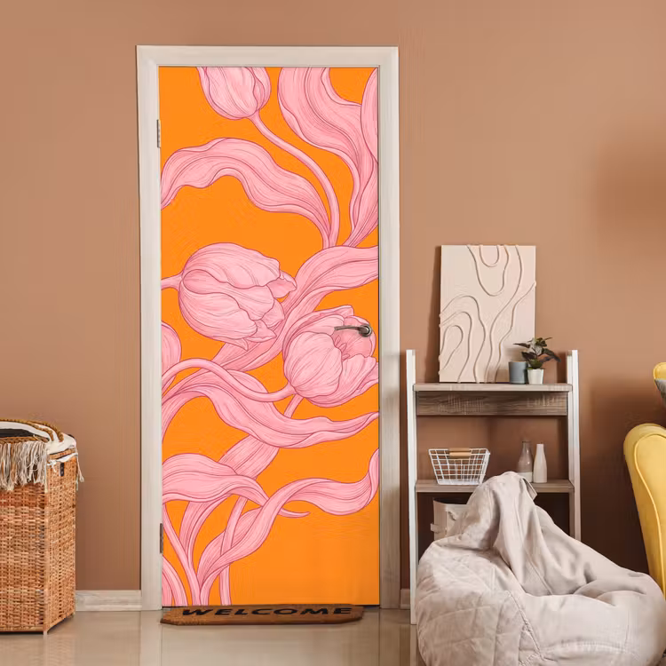 Deursticker - Roze bloemen - Modern — 2