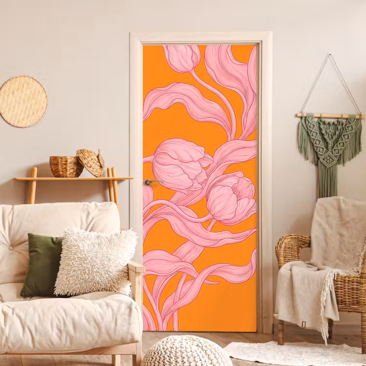 Deursticker - Roze bloemen - Modern — 4