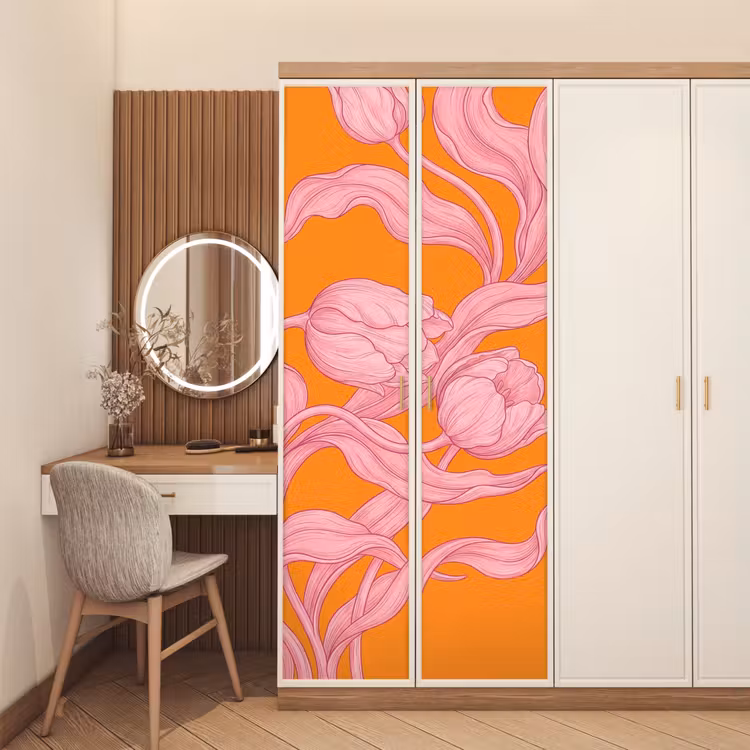 Deursticker - Roze bloemen - Modern — 5