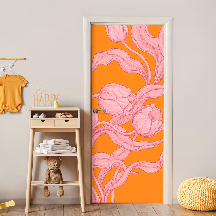 Deursticker - Roze bloemen - Modern — 6