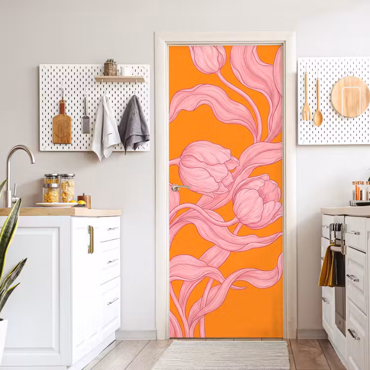 Deursticker - Roze bloemen - Modern — 7