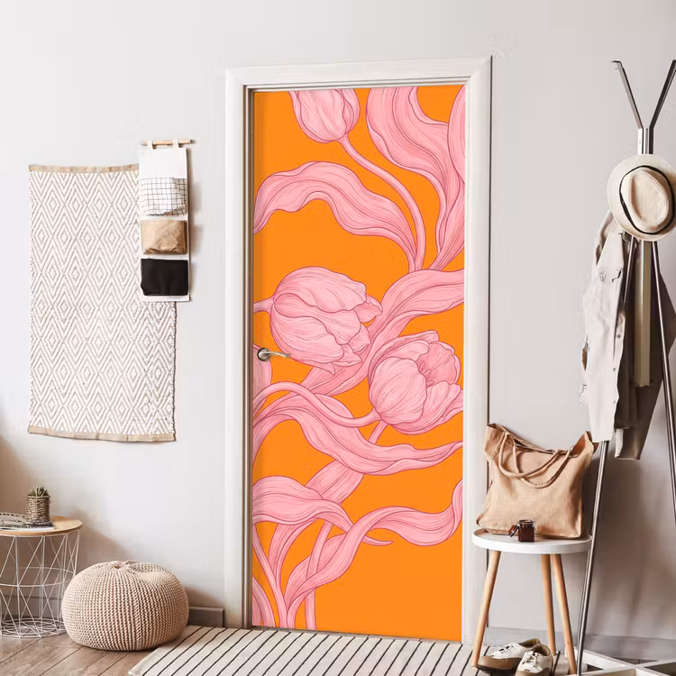 Deursticker - Roze bloemen - Modern — 8