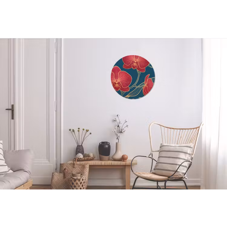 Wandcirkel - Aluminium - Bloemen - Rood - Goud — 2