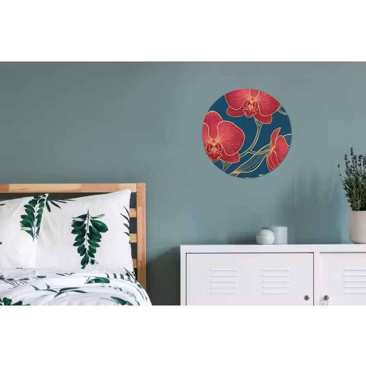 Wandcirkel - Aluminium - Bloemen - Rood - Goud — 4