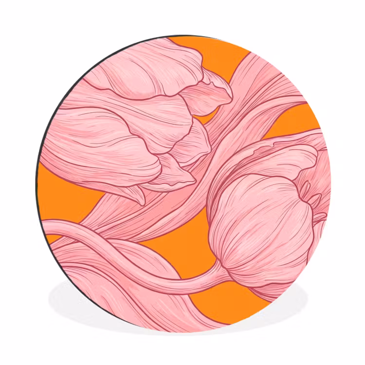 Wandcirkel - Aluminium - Roze bloemen - Modern — 1