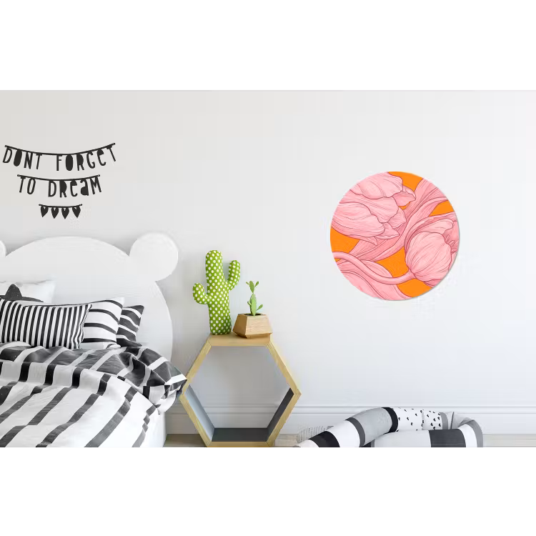 Wandcirkel - Aluminium - Roze bloemen - Modern — 5