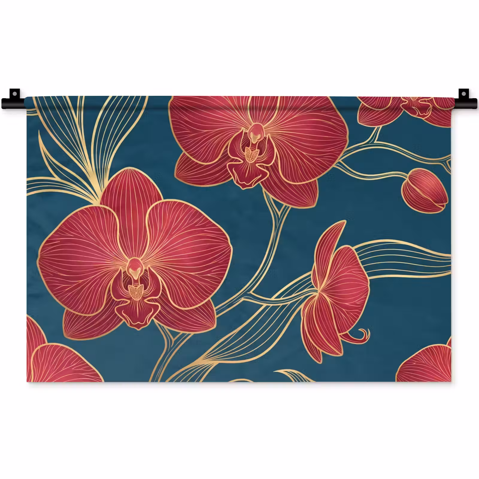 Wandkleed - Bloemen - Rood - Goud — 1