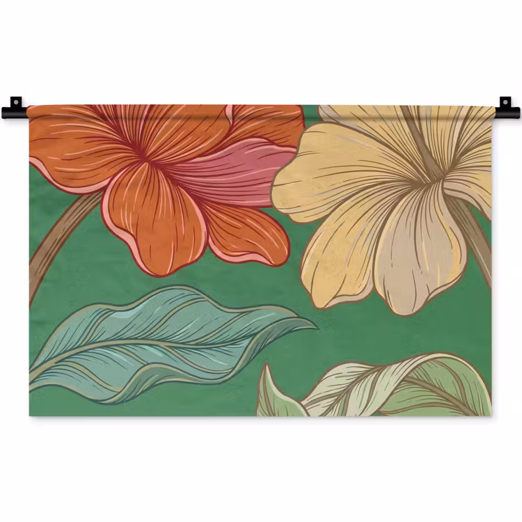 Wandkleed - Bloemen - Groen - Illustratie — 1