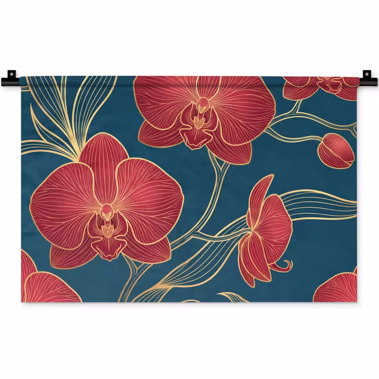 Wandkleed - Bloemen - Rood - Goud — 1