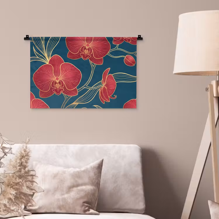 Wandkleed - Bloemen - Rood - Goud — 2