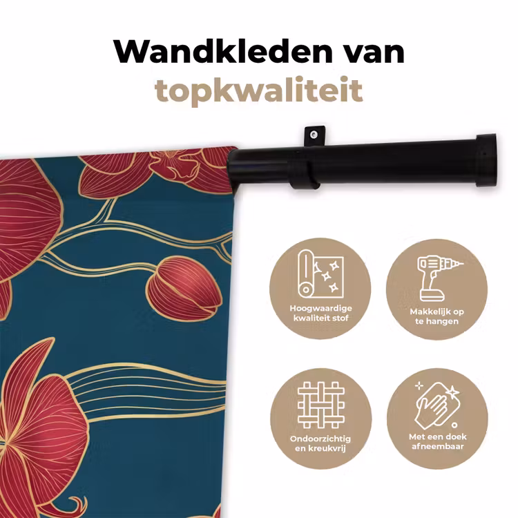 Wandkleed - Bloemen - Rood - Goud — 3