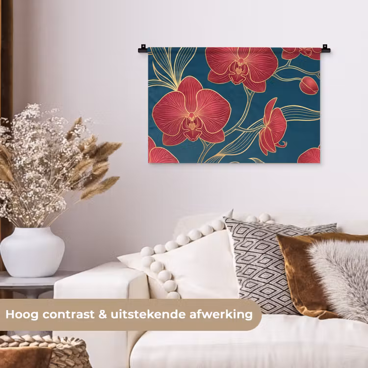 Wandkleed - Bloemen - Rood - Goud — 4