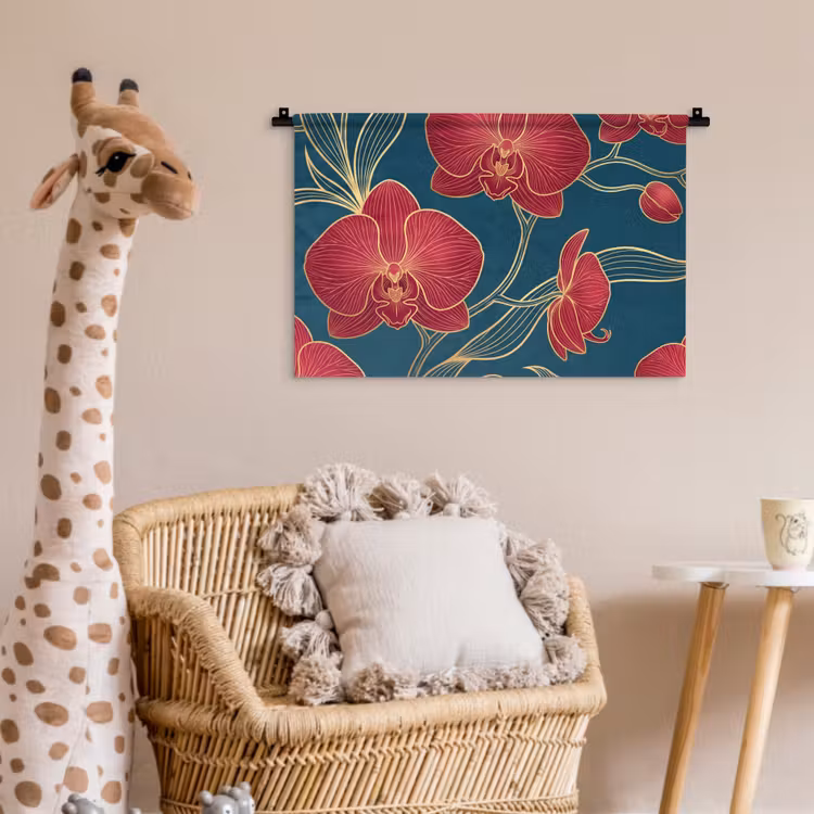 Wandkleed - Bloemen - Rood - Goud — 5