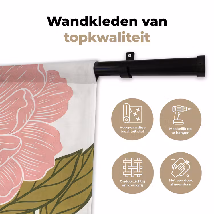 Wandkleed - Bloemen - Roze - Illustratie — 3
