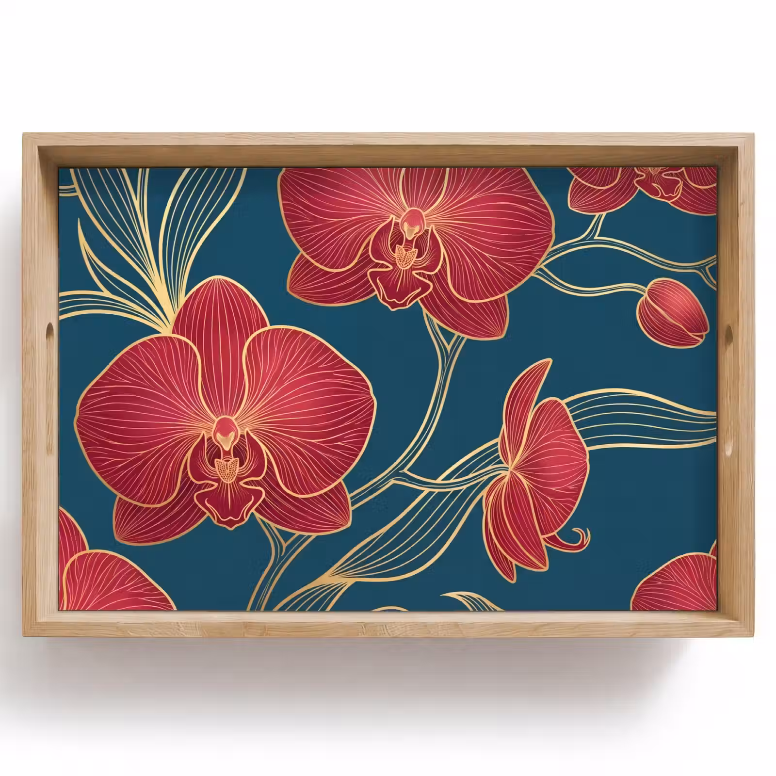 Dienblad - Bloemen - Rood - Goud — 1