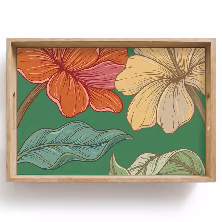 Dienblad - Bloemen - Groen - Illustratie — 1