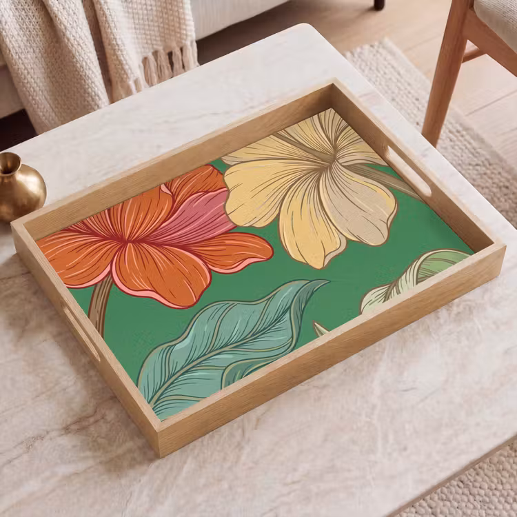 Dienblad - Bloemen - Groen - Illustratie — 2