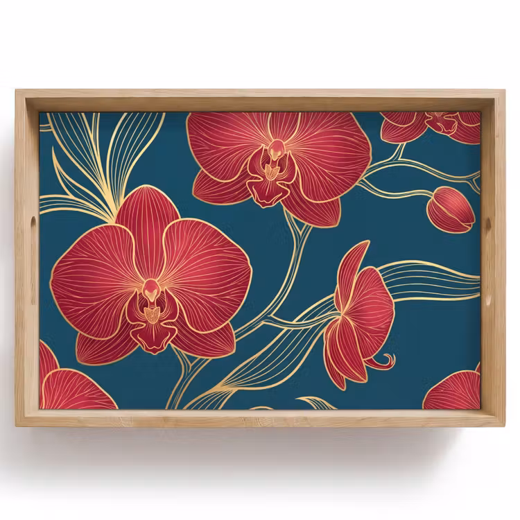 Dienblad - Bloemen - Rood - Goud — 1