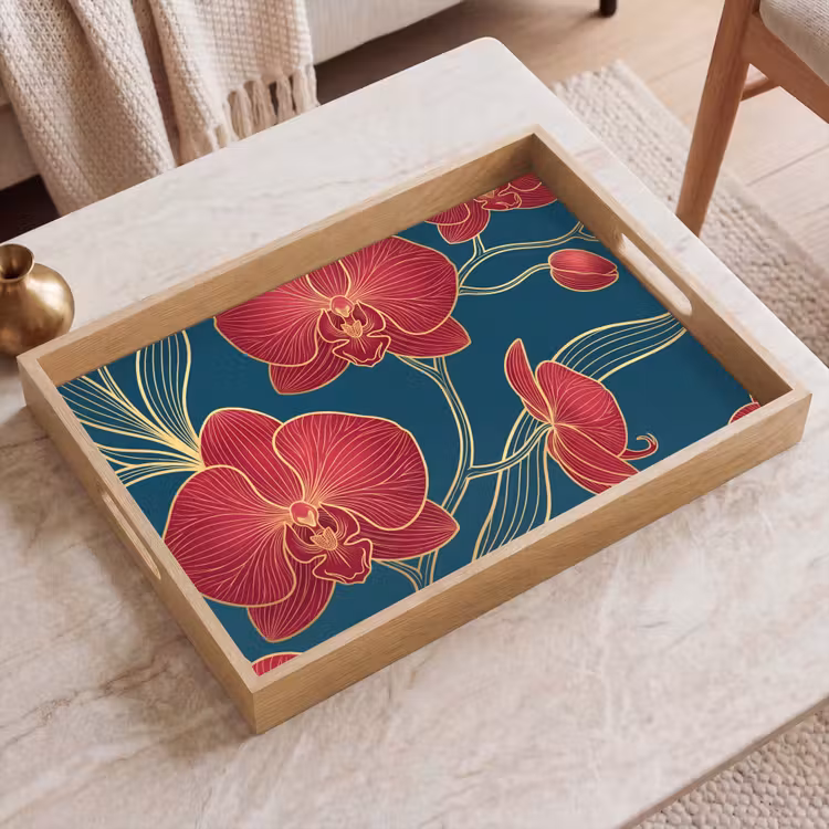 Dienblad - Bloemen - Rood - Goud — 2
