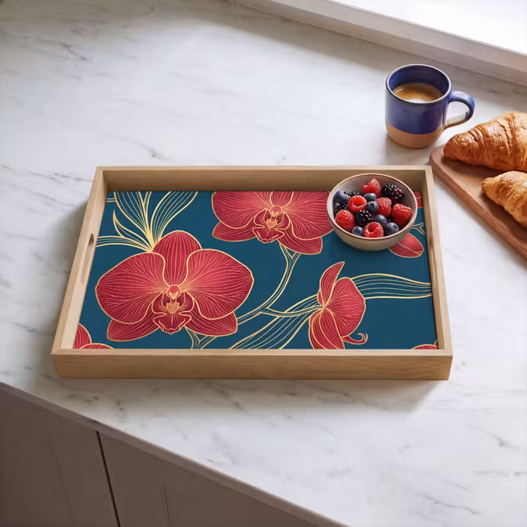 Dienblad - Bloemen - Rood - Goud — 4