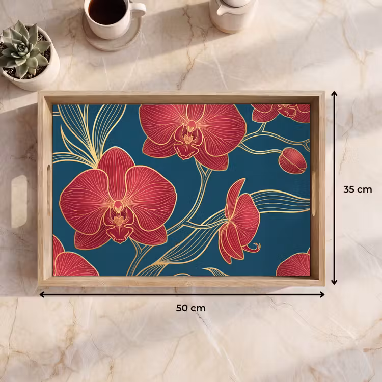 Dienblad - Bloemen - Rood - Goud — 9