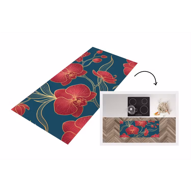 Keukenloper - Bloemen - Rood - Goud — 1