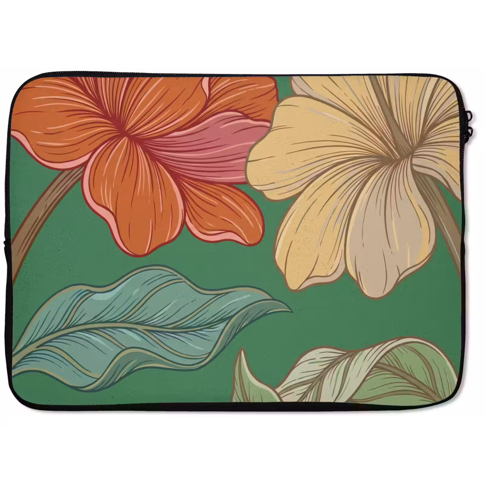 Laptophoes - Bloemen - Groen - Illustratie — 1