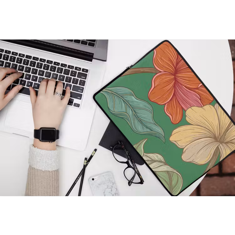 Laptophoes - Bloemen - Groen - Illustratie — 3