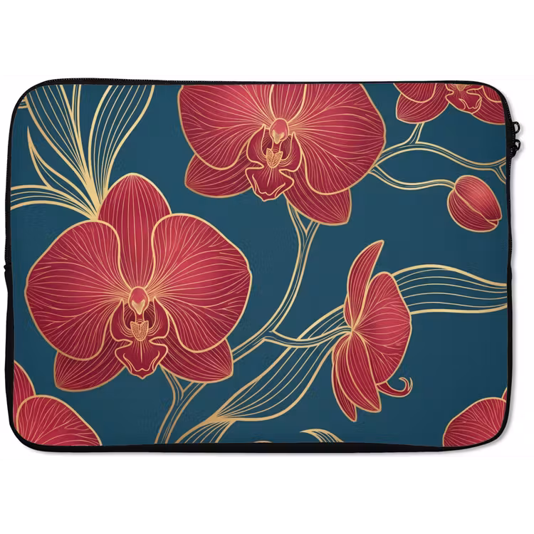 Laptophoes - Bloemen - Rood - Goud — 1